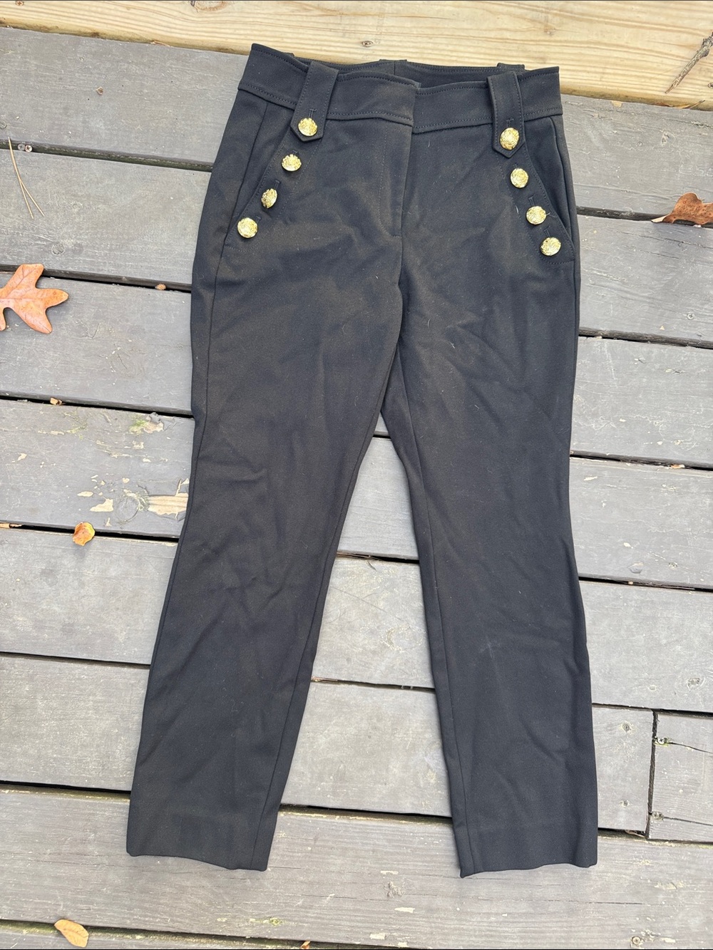 White House Black Market Black Straight Ankle Pants with Gold Buttons size 6